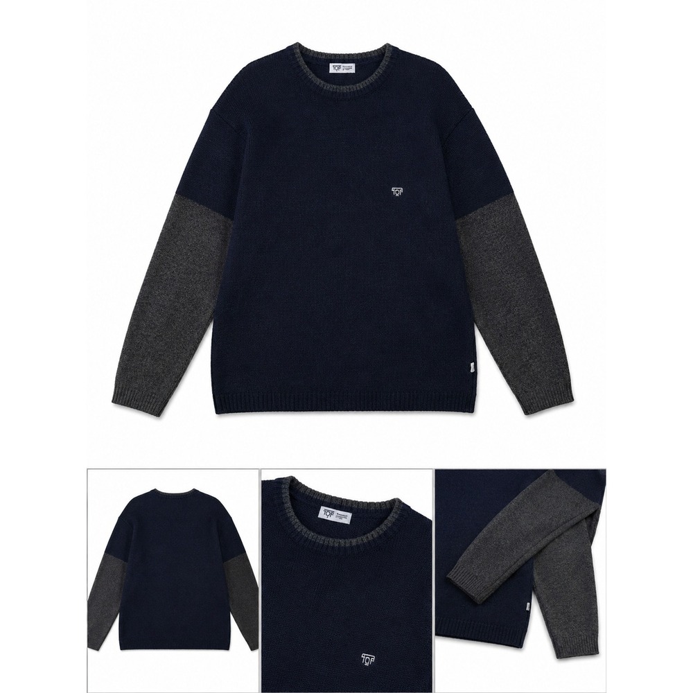 Free People FP Sweater XL Navy Gray Colorblock Oversized Crewneck Knit Pullover